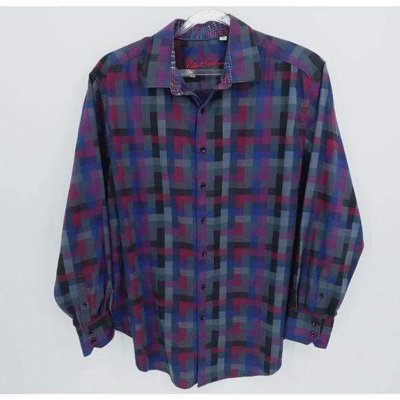 RObert Graham Shirt Mens XL Gray Geometric Flip Cuff Preppy Casual Office Button - Picture 2 of 15